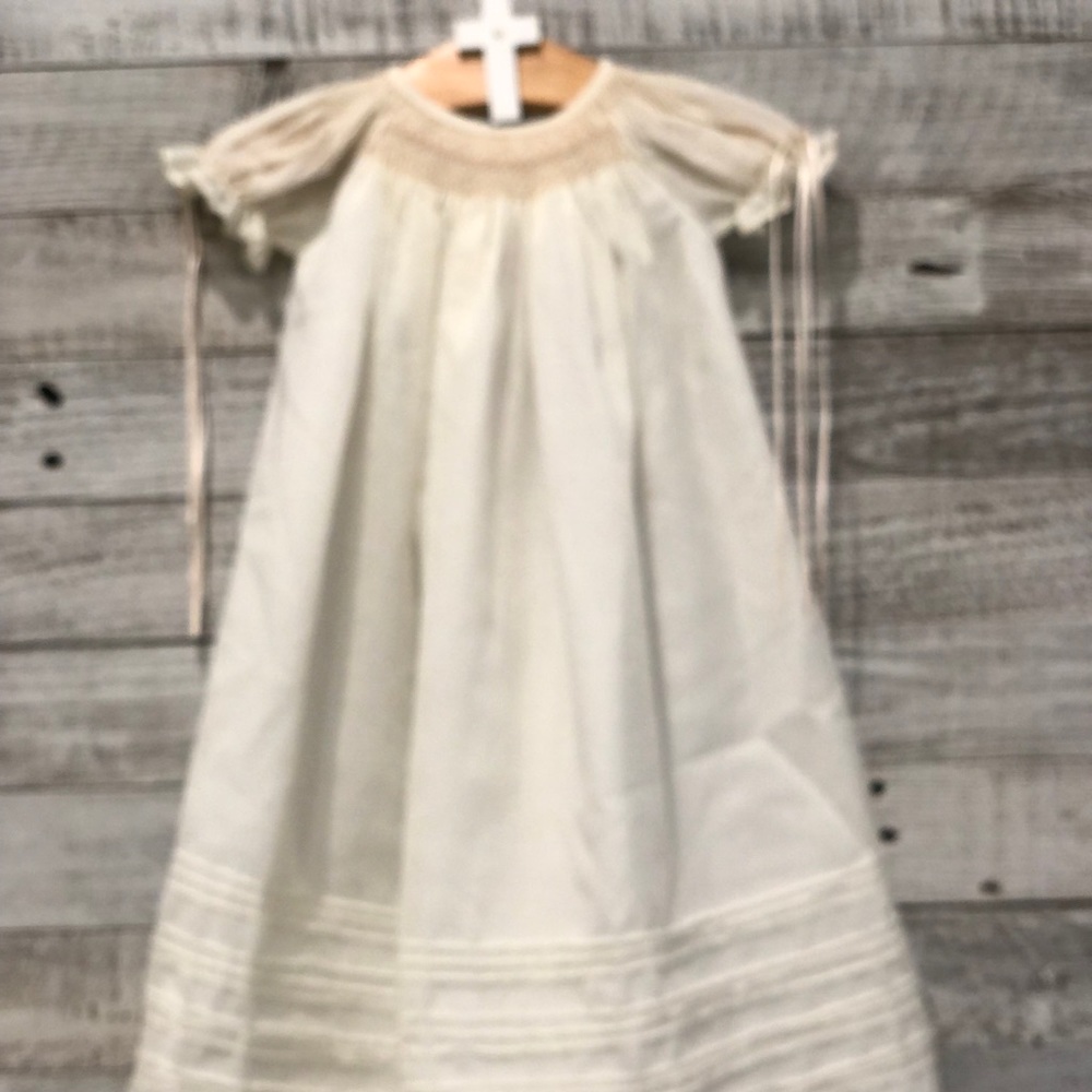Gorgeous Ivory Smocked Long Christening Gown
